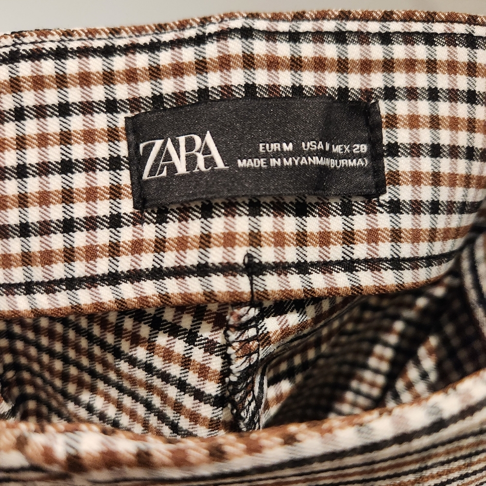 Zara: high rise stretch pants/leggings in checkered brown white and black - Picture 4 of 4